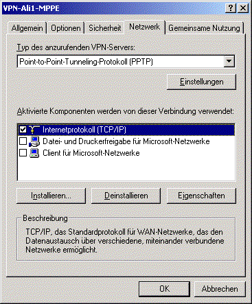 pptp-Netzwerkeinstellungen